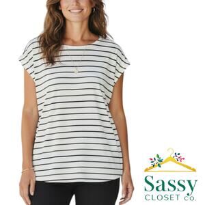78 and Sunny Striped Tank Top L EUC Black White Modal Crew Neck Knit Basic